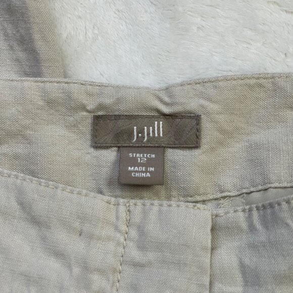 J. Jill Wide Leg Pants Women's Size 12 Stretch Khaki Linen Rayon Blend FLAW - Picture 7 of 15
